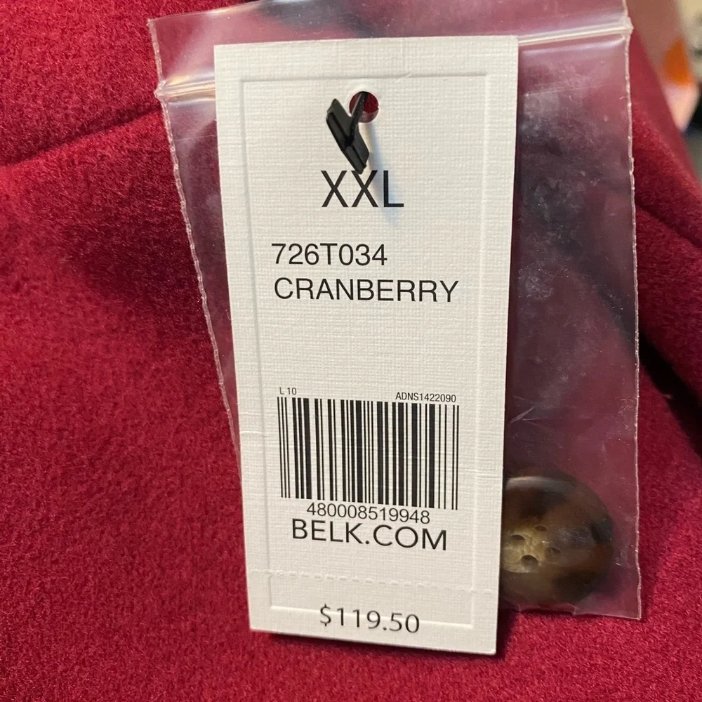 NWT- Crown & Ivy Women's Double-Breasted Red Pea Coat XXL in Cranberry